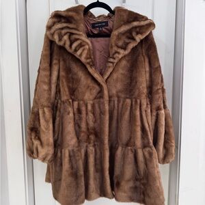 Jones New York Brown Faux Fur Babydoll Coat